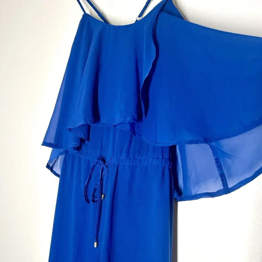 NWT Philosophy Royal Blue Silky Jumpsuit Womens Large Wide Leg Retro Formal Boho